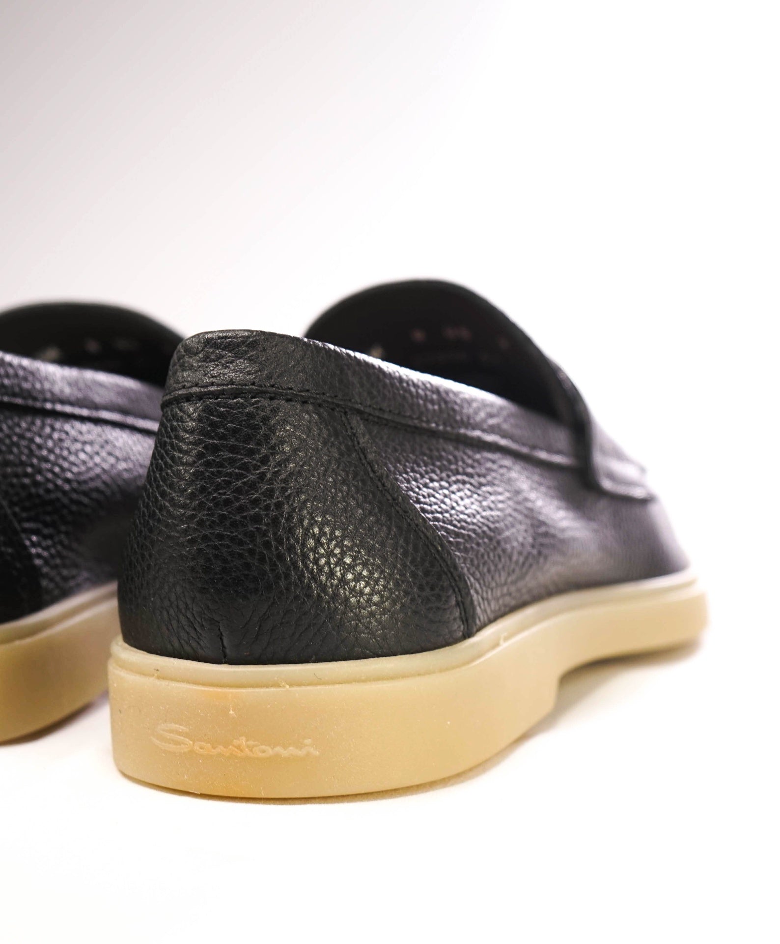 $950 Santoni Black Pebbled Leather Loafers "SUMMER WALK" US 9 (8UK)