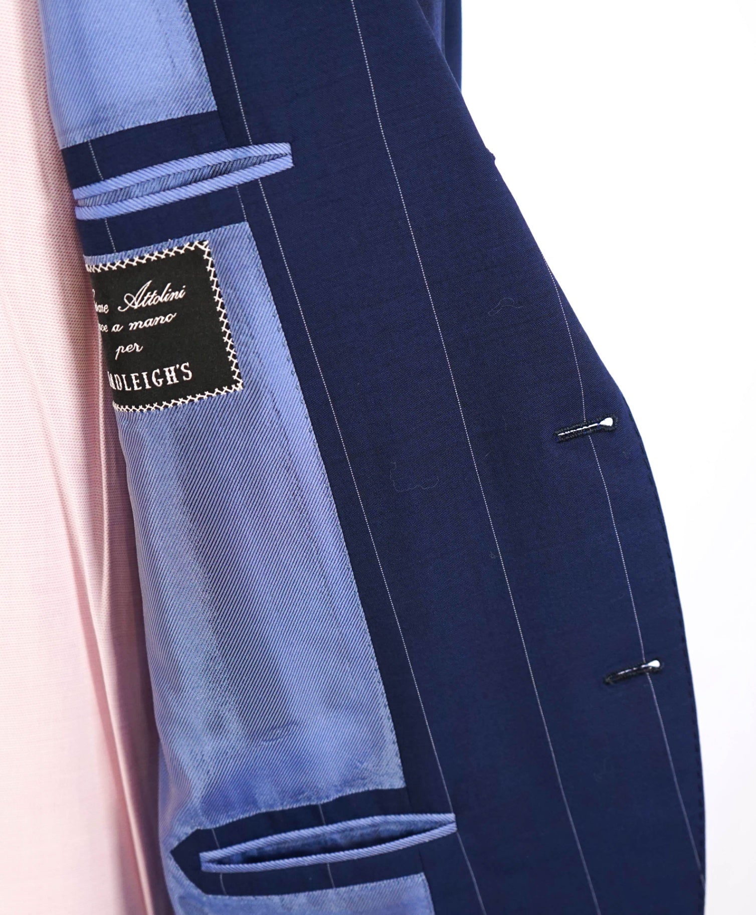 $9,550 Cesare Attolini Navy Blue Chalk Stripe Wool Suit 38R