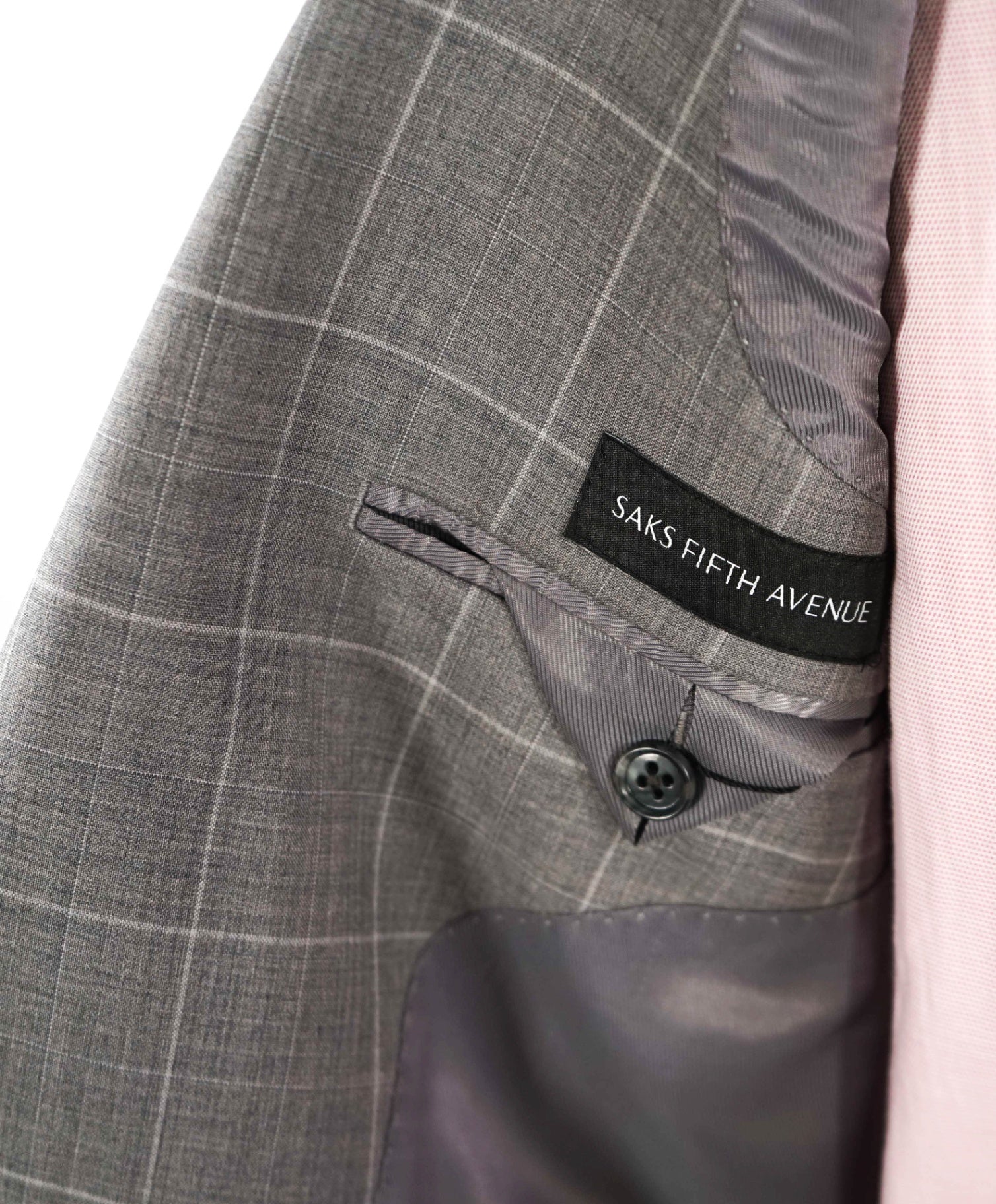 $995 Saks Fifth Avenue Light Grey Windowpane Slim fit Wool Suit 40L