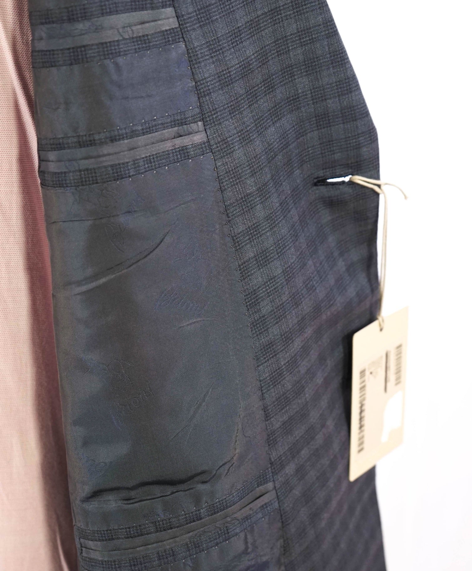 $7,000 Brioni "Bracciano" Navy Blue Check Wool/Silk Suit 48R