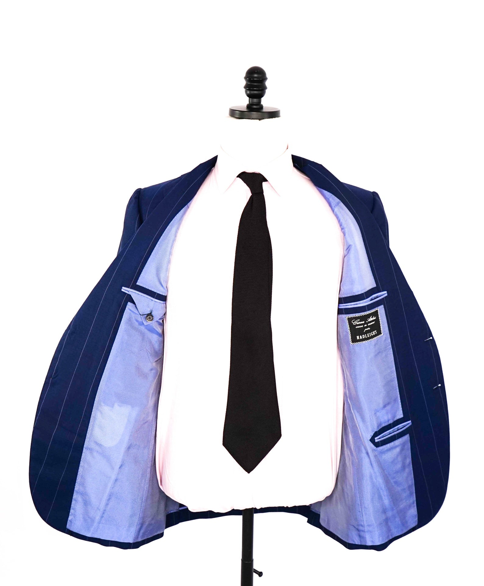 $9,550 Cesare Attolini Navy Blue Chalk Stripe Wool Suit 38R