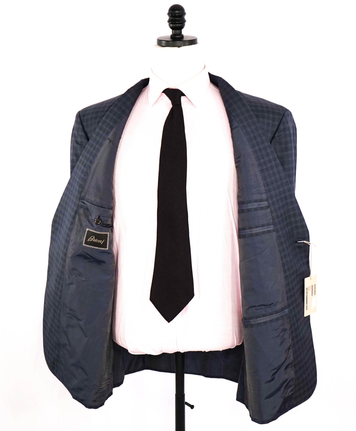 $7,000 Brioni "Bracciano" Navy Blue Check Wool/Silk Suit 48R