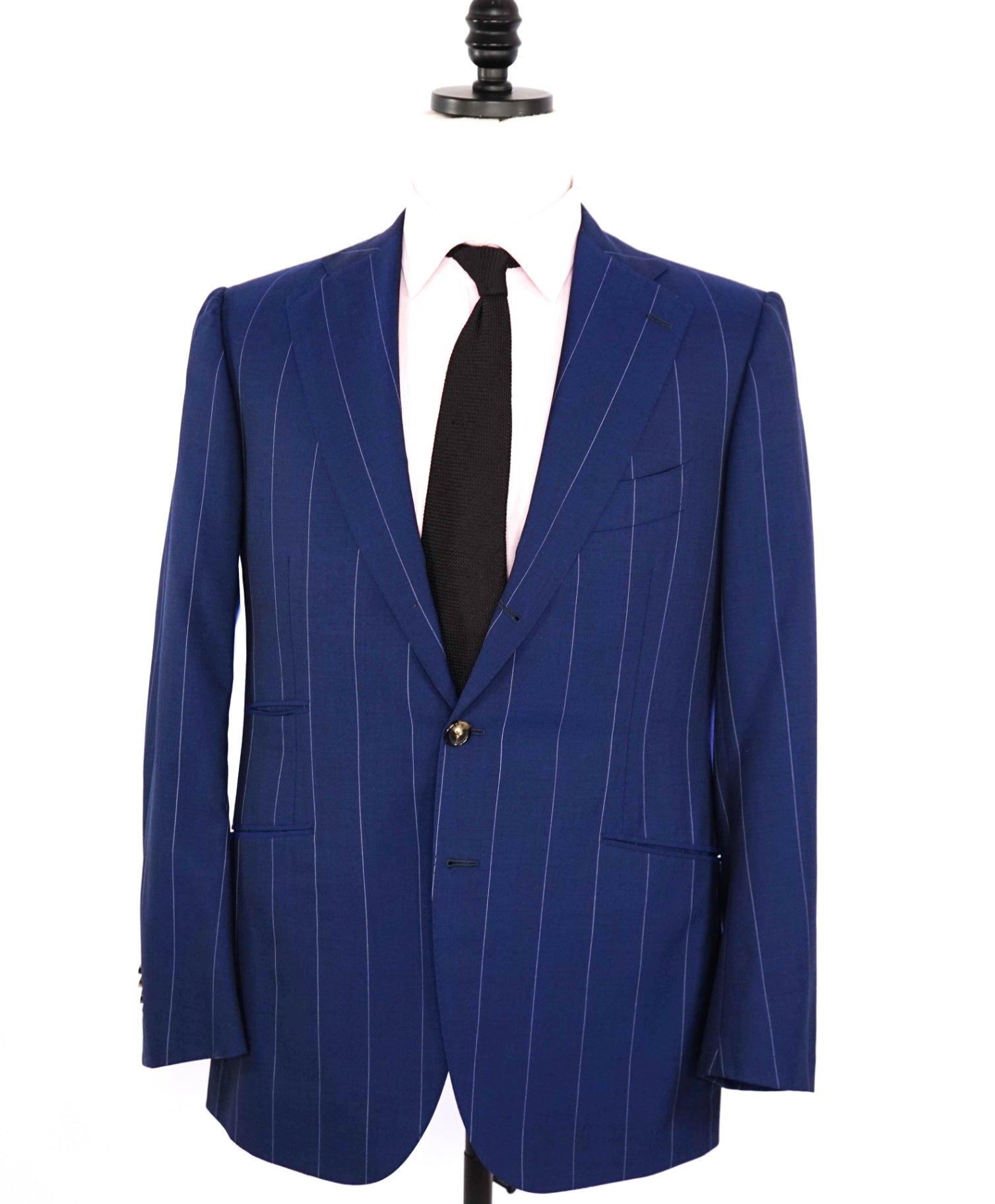 $9,550 Cesare Attolini Navy Blue Chalk Stripe Wool Suit 38R