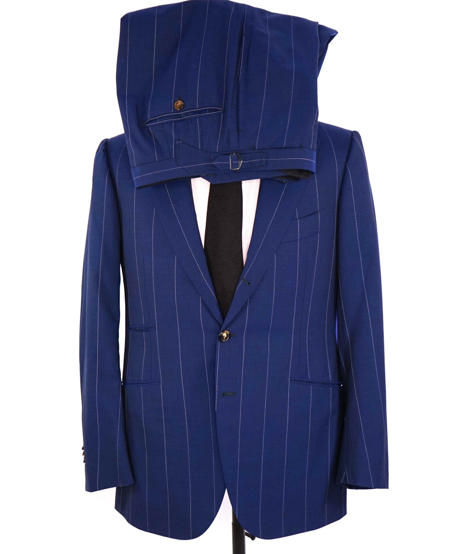 $9,550 Cesare Attolini Navy Blue Chalk Stripe Wool Suit 38R