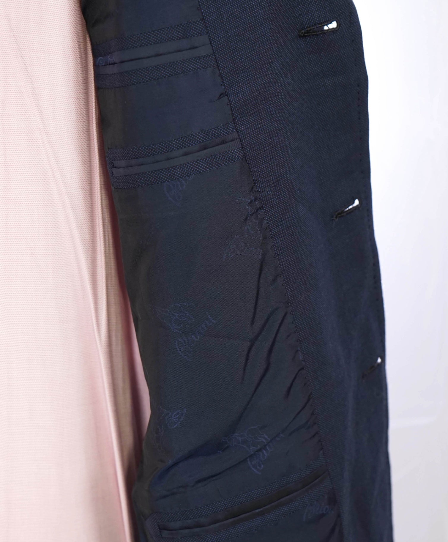 $3,995 Brioni Solid Navy Blue Wool/Suede Patch Pocket Blazer 42L
