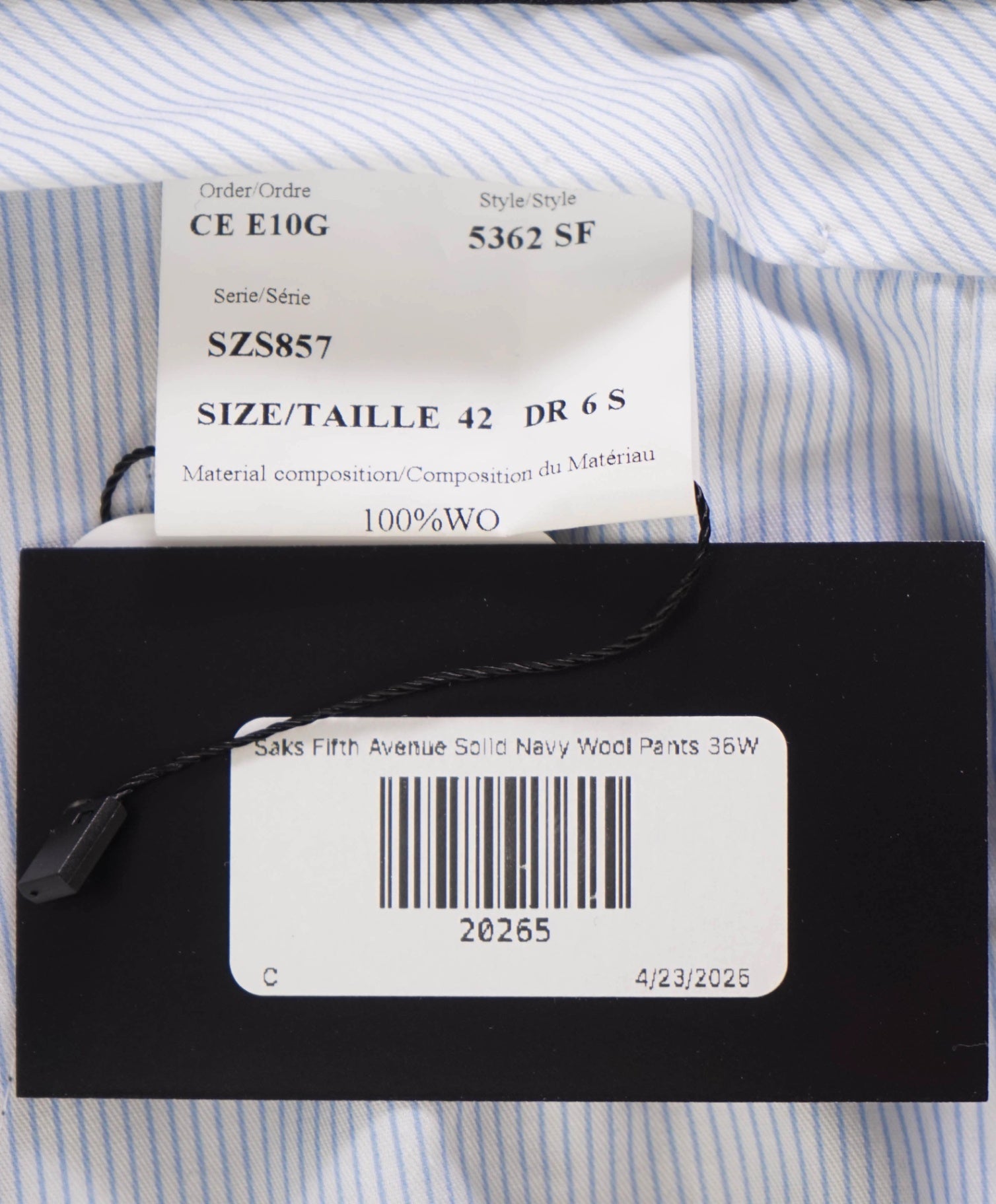 $400 Saks Fifth Avenue Solid Navy Wool Pants 36W