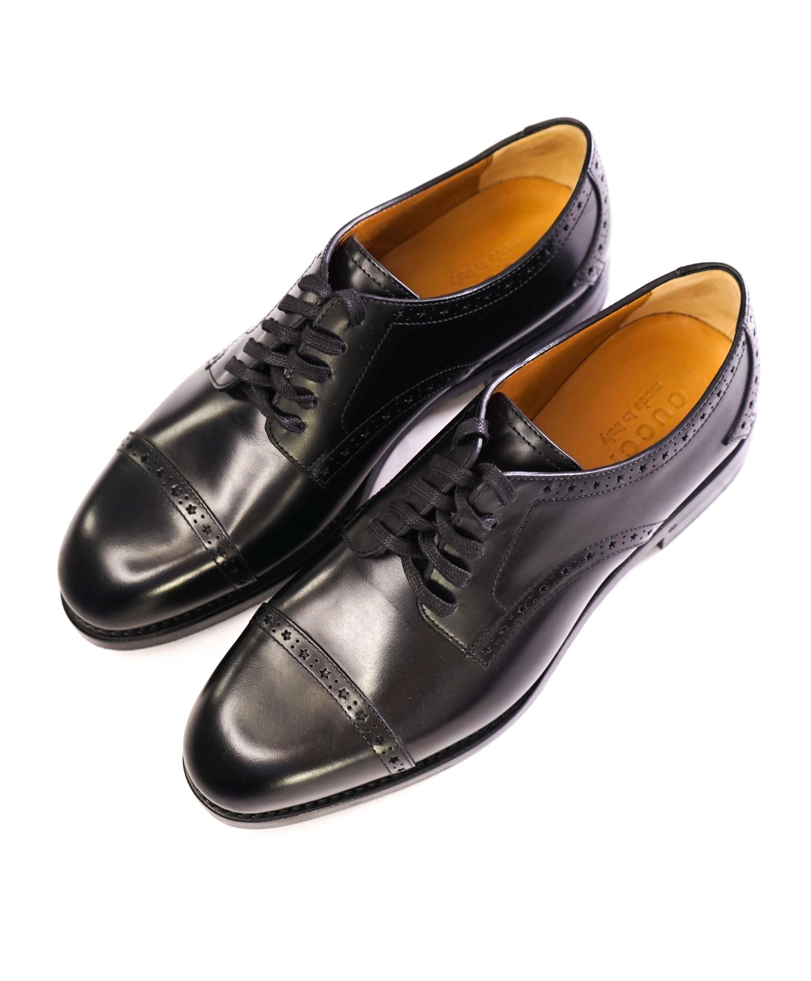 $1,200 GUCCI Black Derbies Oxfords Leather GOODYEAR US 8.5 (8G)