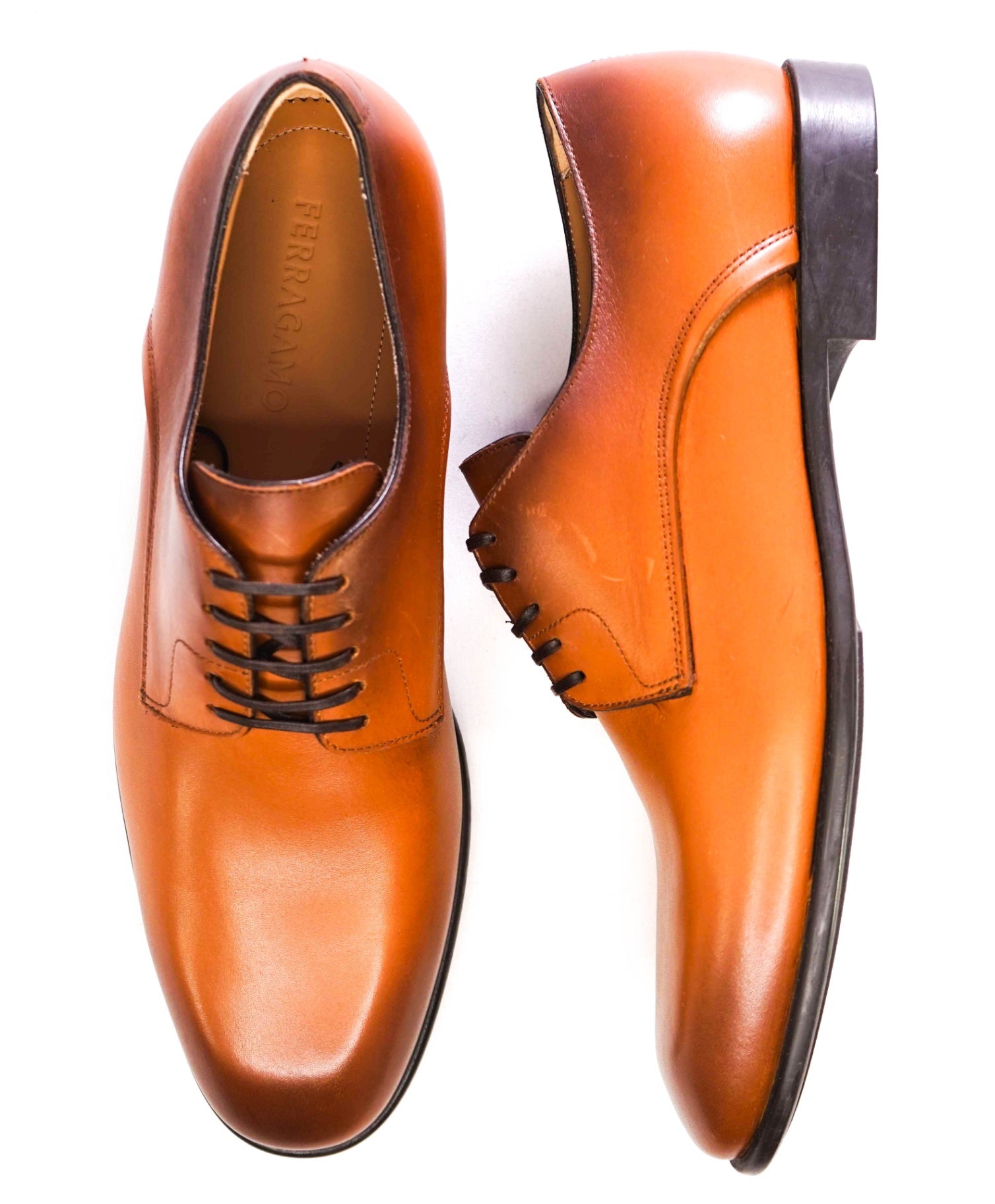 $880 Ferragamo "FOSCO" Brown Derbies Leather Footwear US 9.5D