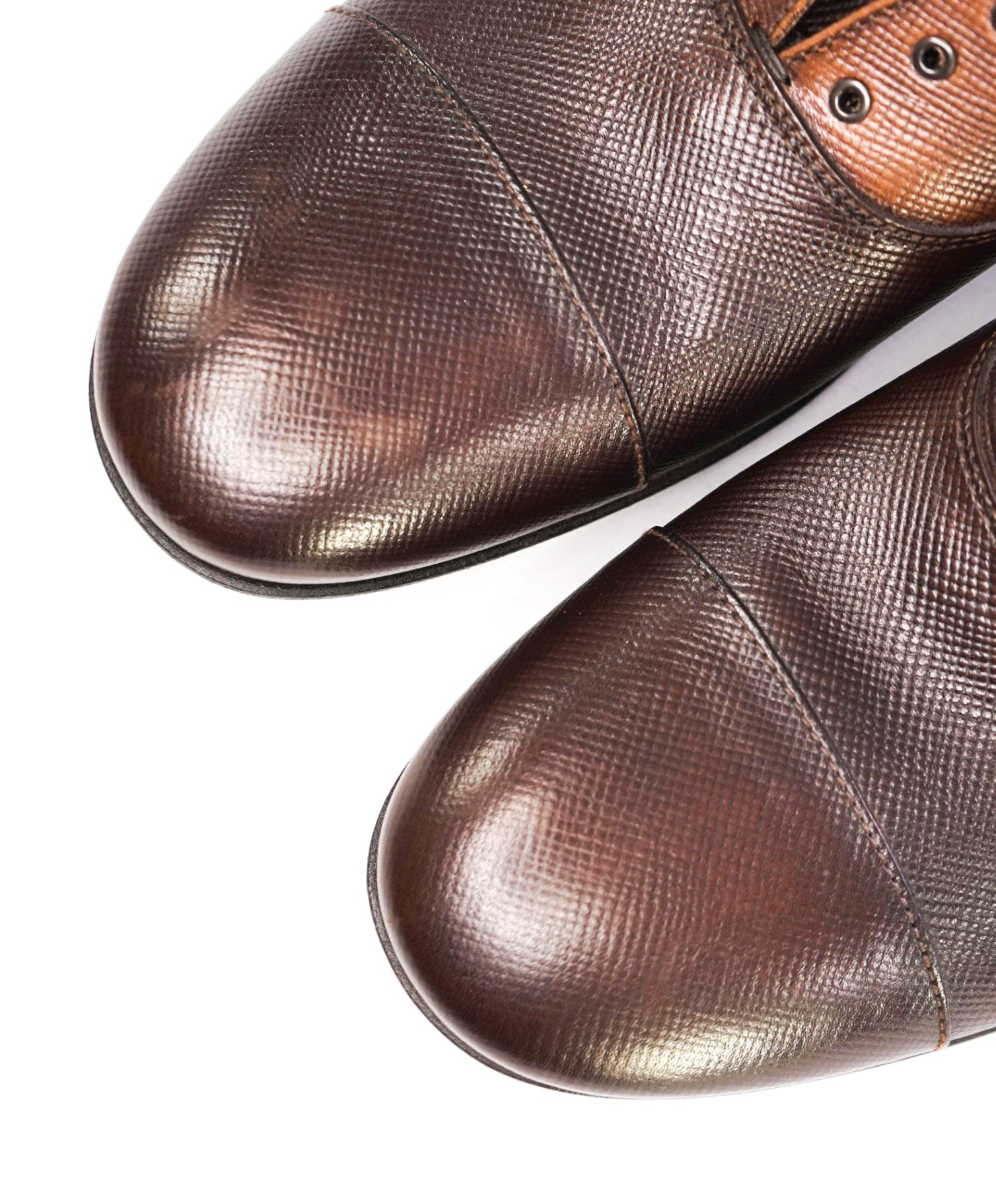 $1,100 Prada Brown Grained Hand Patina Leather Oxfords US 10 (9UK)