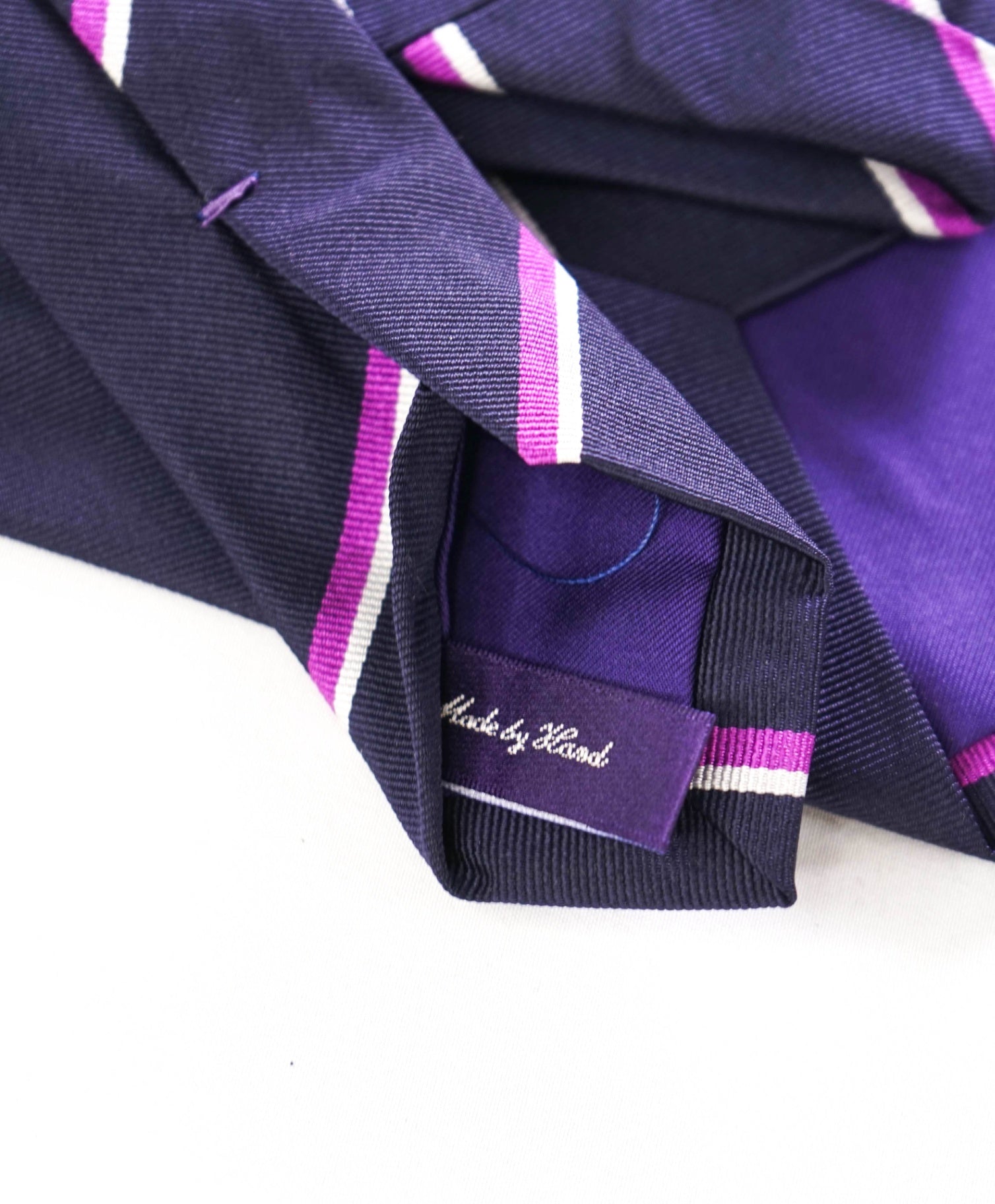 $195 Ralph Lauren Purple Label Navy/Purple/White Stripe Silk Tie