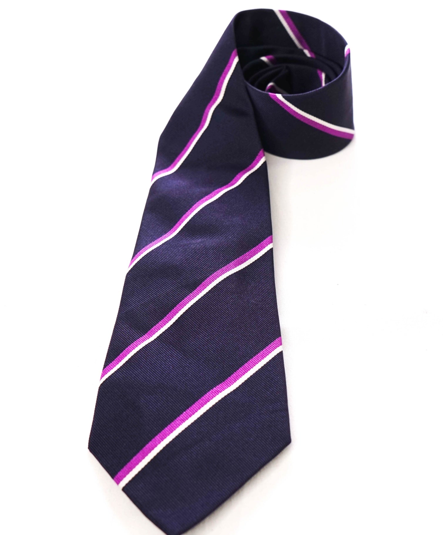 $195 Ralph Lauren Purple Label Navy/Purple/White Stripe Silk Tie