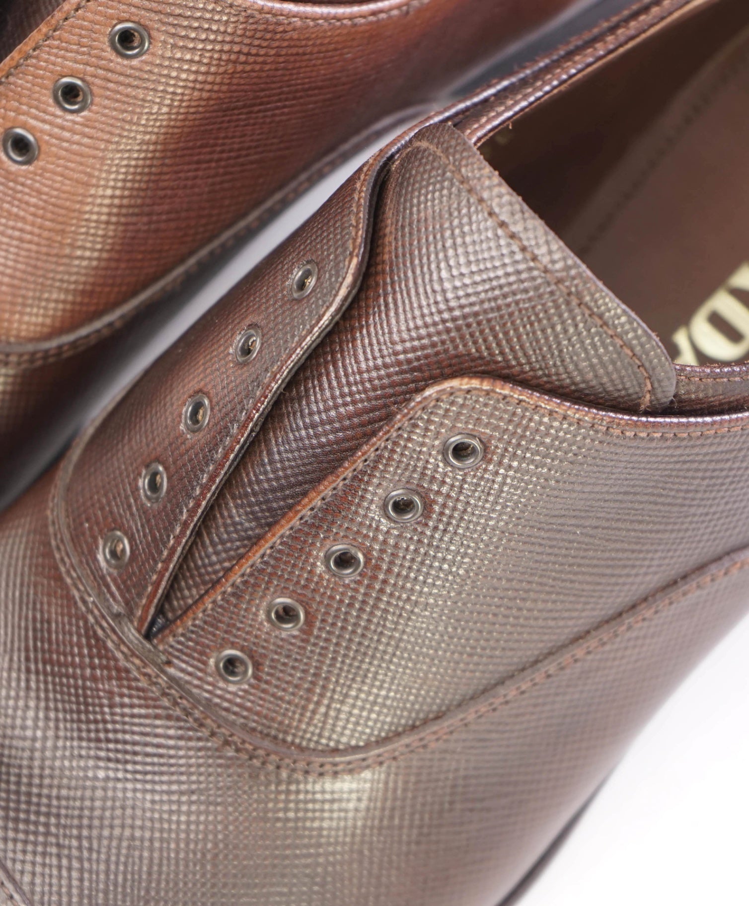 $1,100 Prada Brown Grained Hand Patina Leather Oxfords US 10 (9UK)