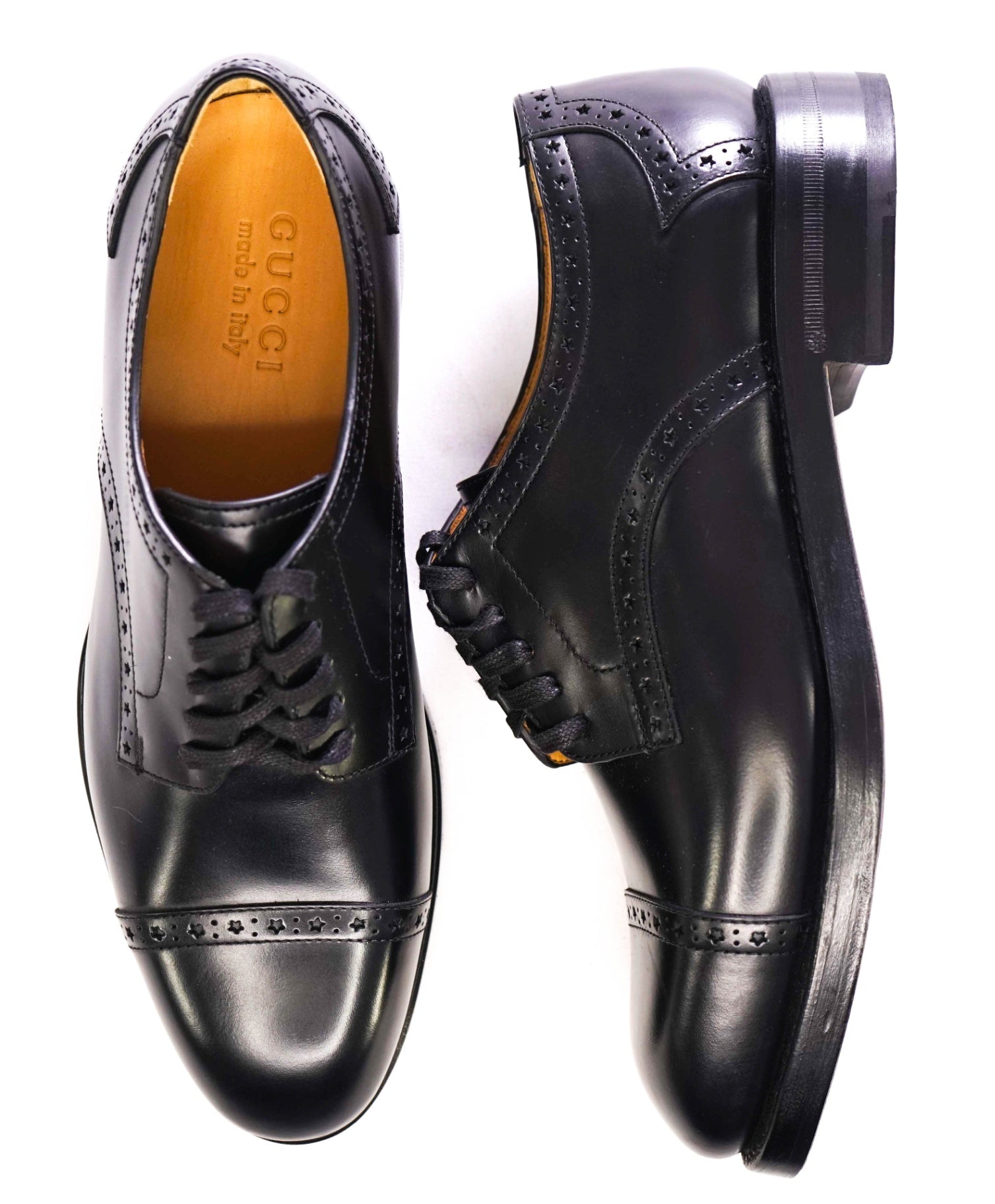$1,200 GUCCI Black Derbies Oxfords Leather GOODYEAR US 8.5 (8G)