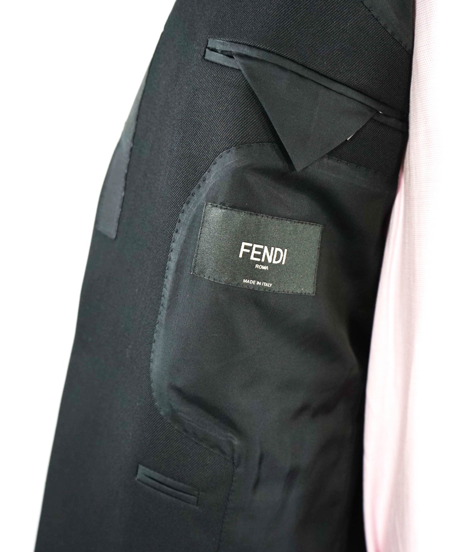 $2,495 FENDI Solid Black LOGO TAPE Blazer 42