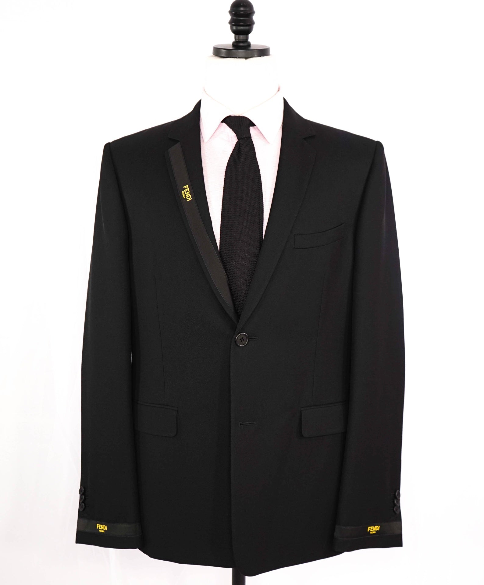 $2,495 FENDI Solid Black LOGO TAPE Blazer 42
