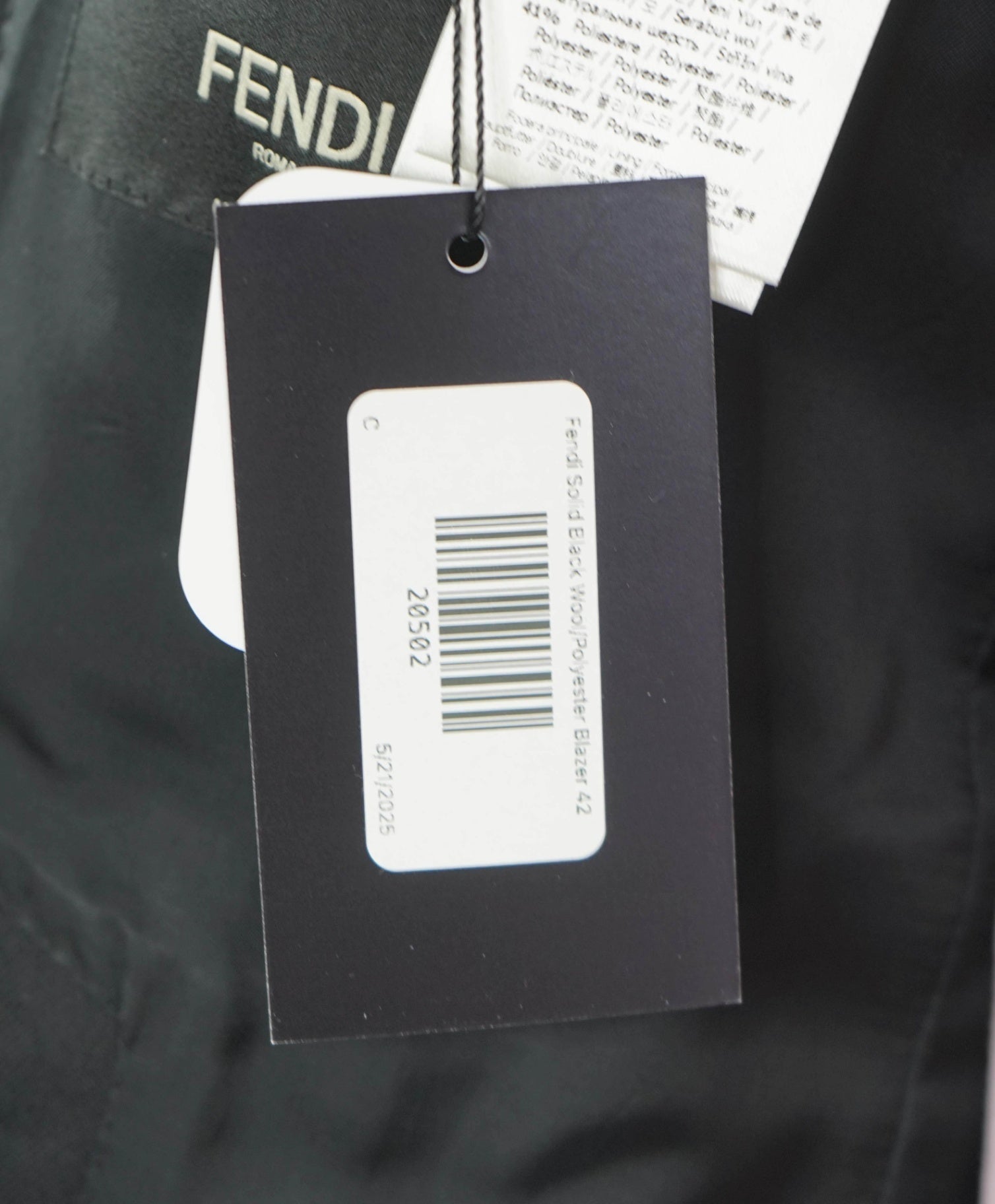 $2,495 FENDI Solid Black LOGO TAPE Blazer 42