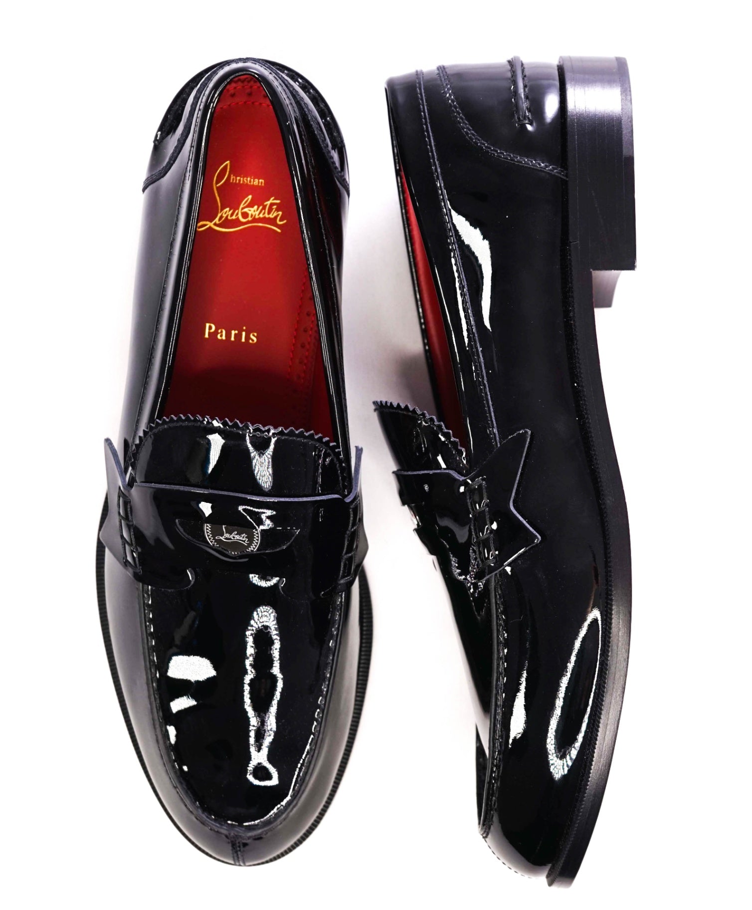 $1,145 CHRISTIAN LOUBOUTIN - *PENNY* Black Patent Loafers US 11 (44EU)