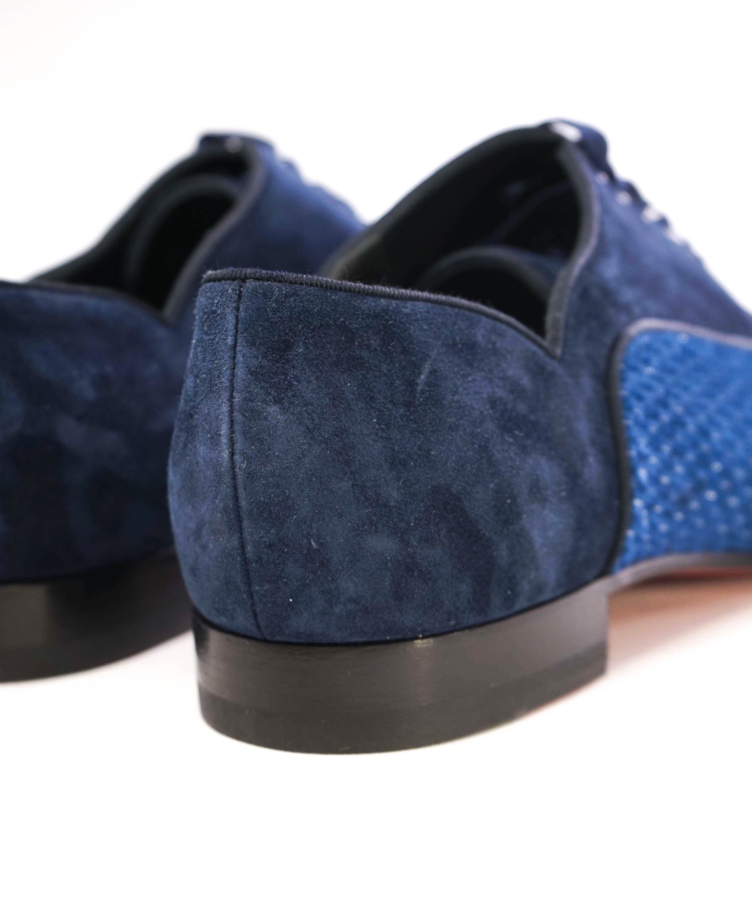 $1,200 Christian Louboutin Blue Leather/Suede/Velvet Oxfords US 8.5 (EU41.5)