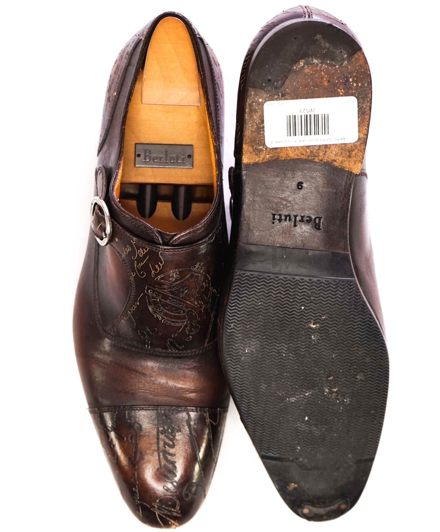 $2,480 Berluti SCRITTO Single Monk Brown Leather Loafers 10US (9IT)