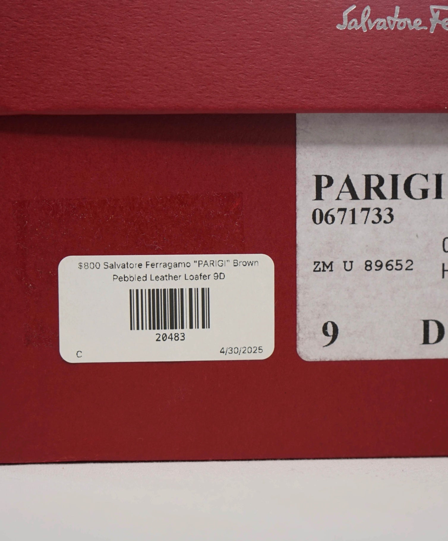 $800 Salvatore Ferragamo "PARIGI" Brown Pebbled Leather Loafer 9D