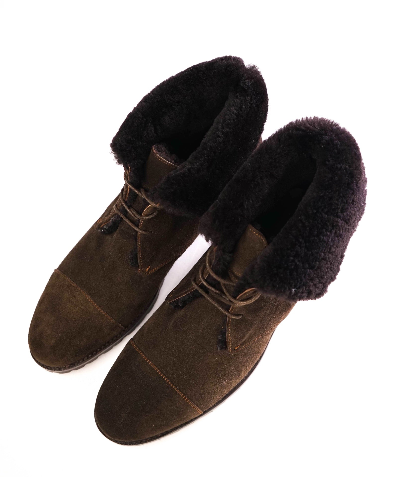 $1,295 Canali Brown SHEARLING LINED Ankle Boots 10US