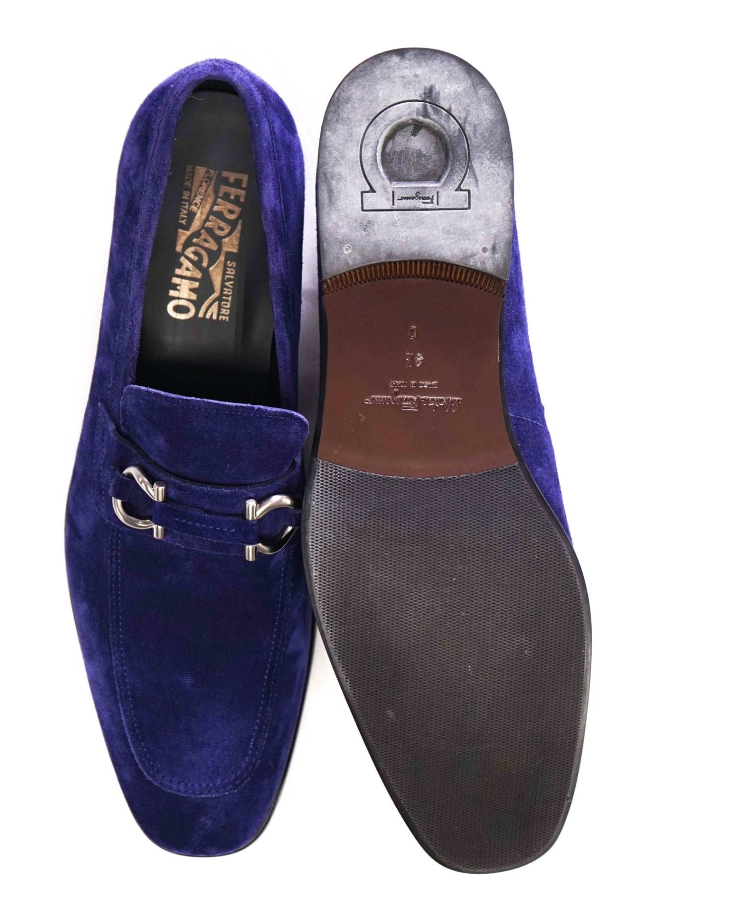 $850 Salvatore Ferragamo "FELICE" Blue Suede Loafers 9.5D