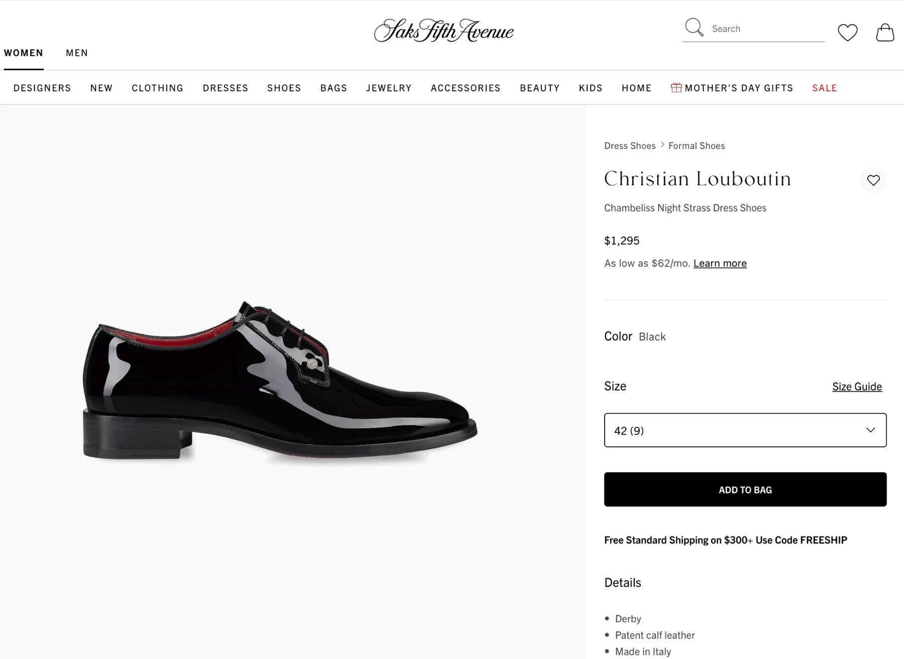 $1,295 Christian Louboutin "Chambeliss Night Strass" Patent Oxfords US 8 (41EU)