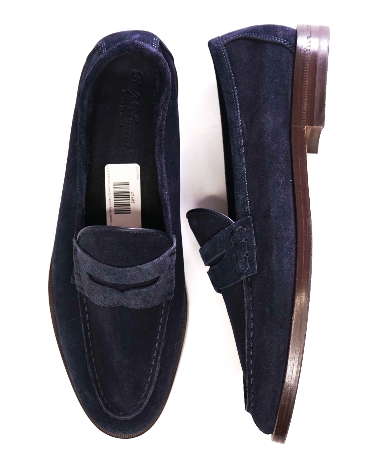 $995 Ralph Lauren Purple Lable Navy Suede Penny Loafers 8.5 D
