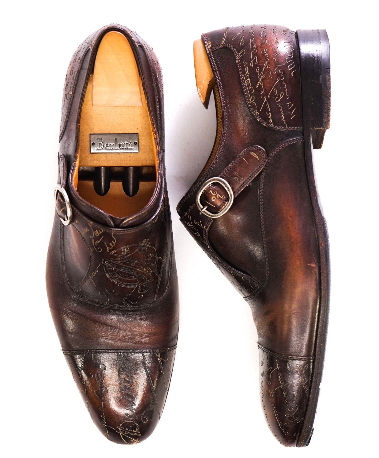 $2,480 Berluti SCRITTO Single Monk Brown Leather Loafers 10US (9IT)