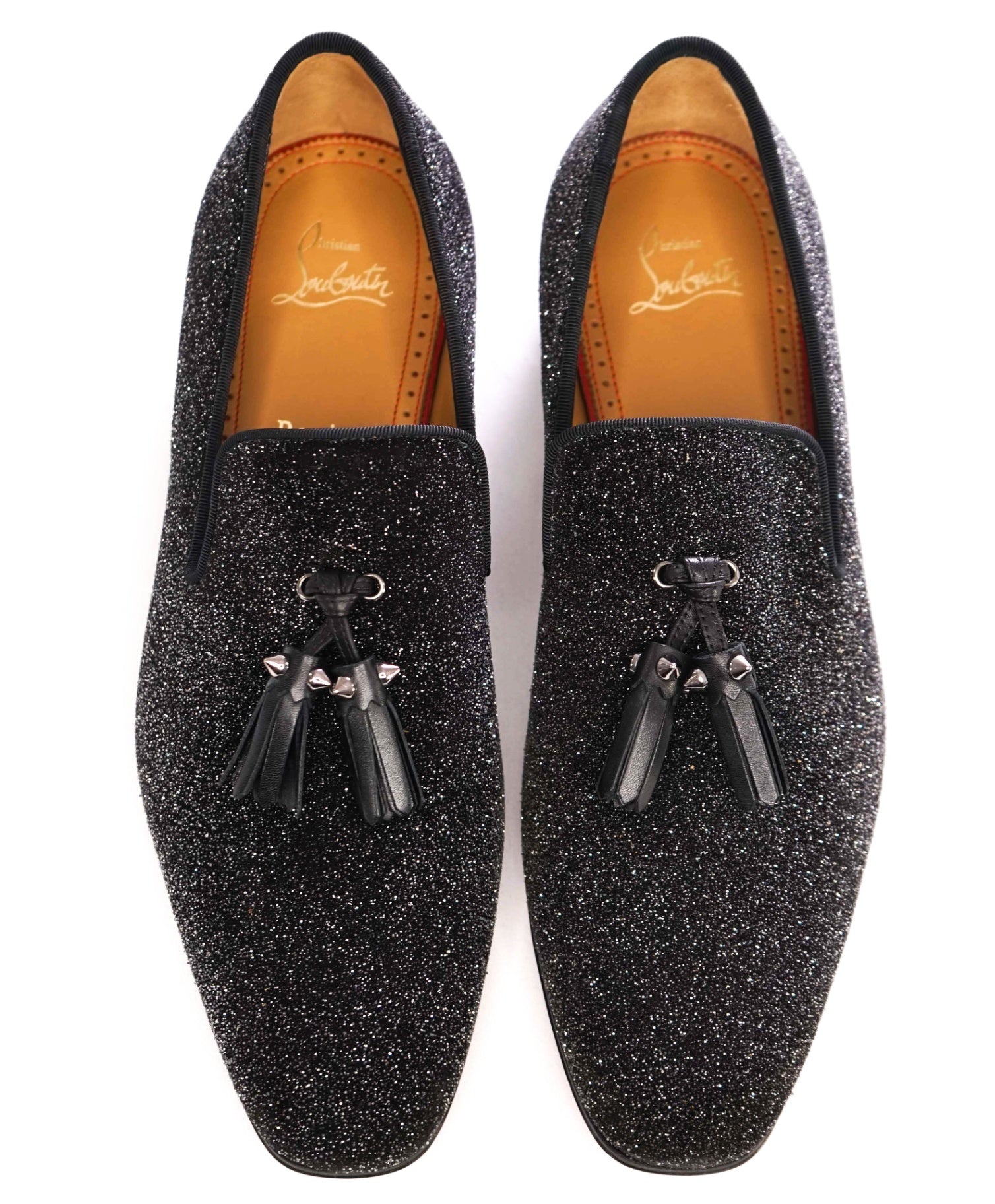 $1,100 Christian Louboutin Black Glitter Leather Footwear US 7.5 (40.5EU)