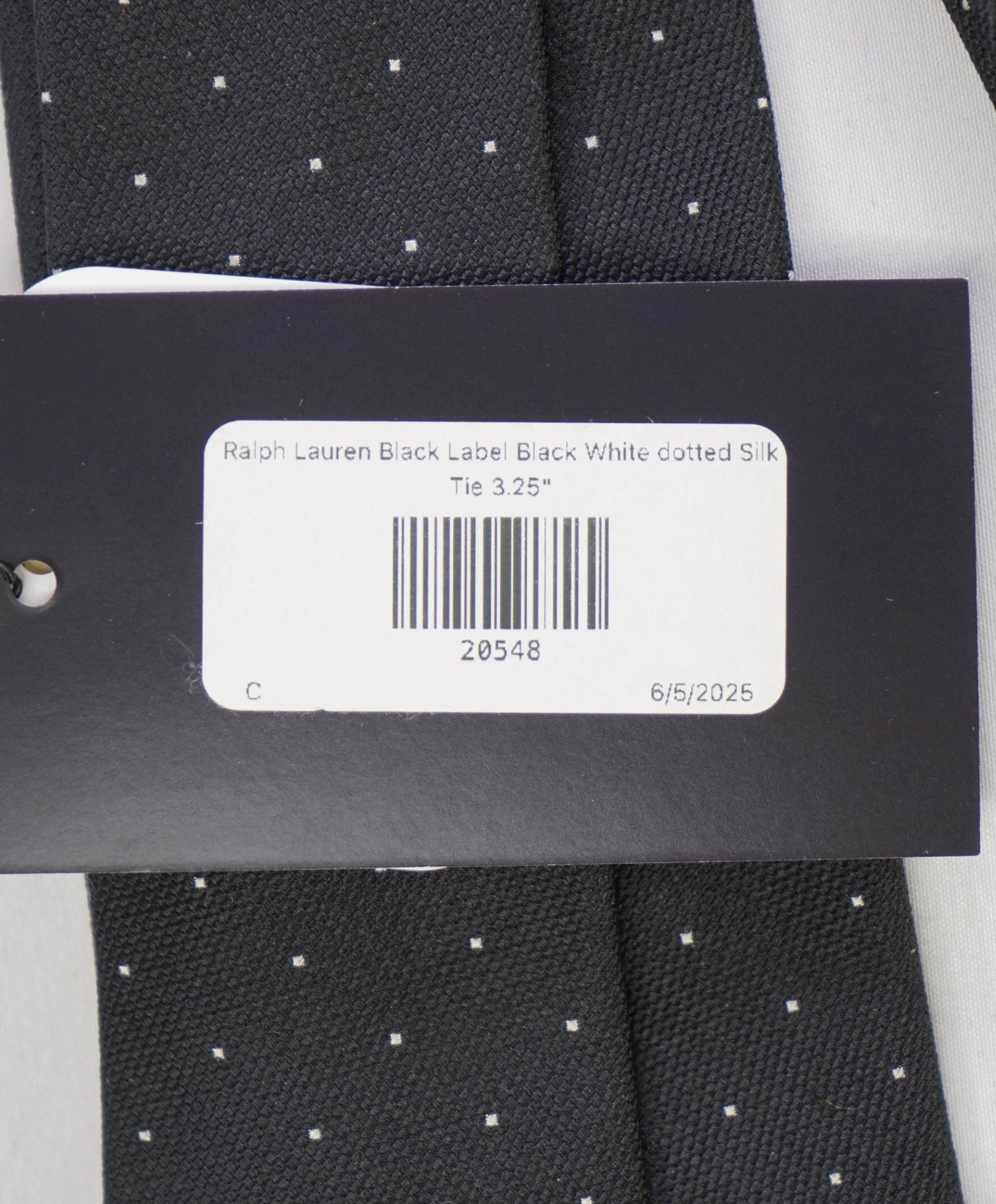 $149 Ralph Lauren Black Label Black White Polka Dot Silk Tie 3.25"