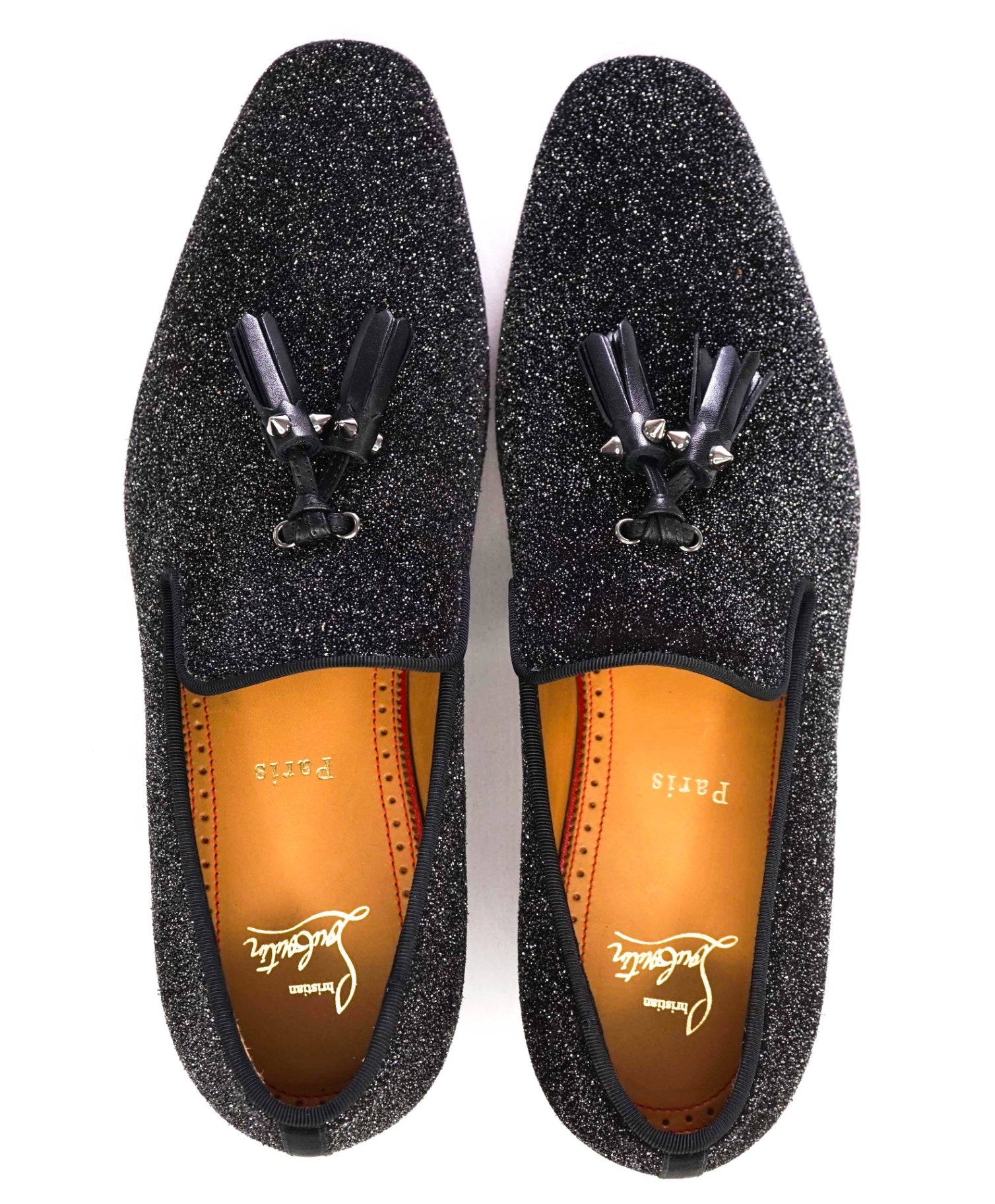 $1,100 Christian Louboutin Black Glitter Leather Footwear US 7.5 (40.5EU)