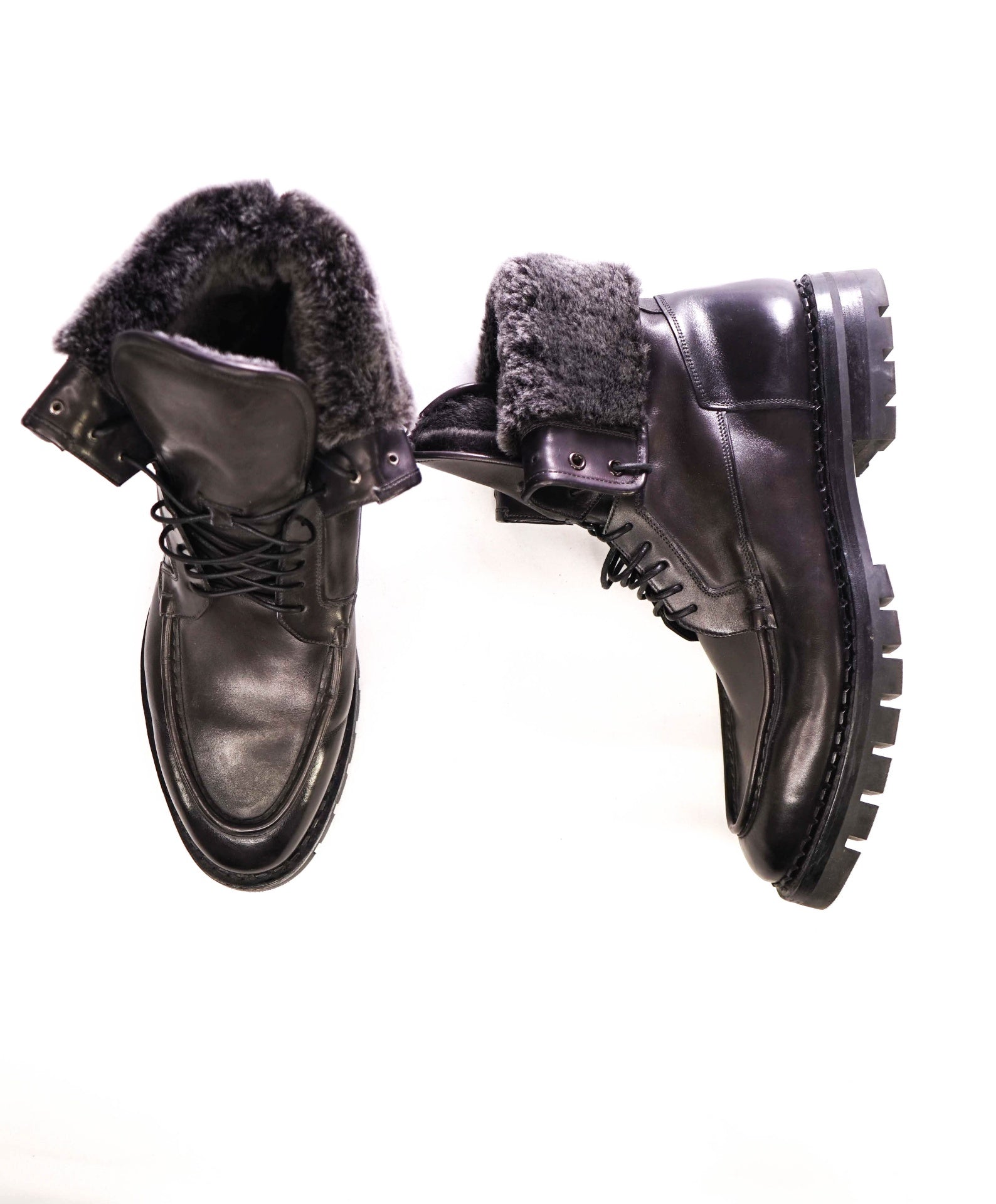 $1,490 Santoni Boots Leather RABBIT FUR US 11 (UK10)