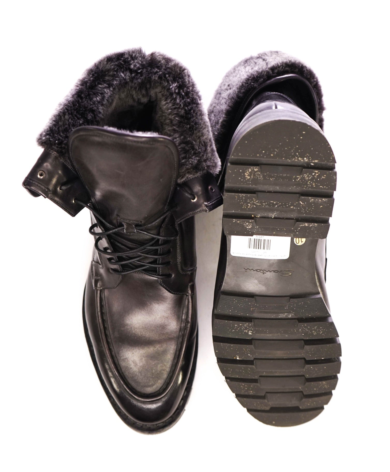 $1,490 Santoni Boots Leather RABBIT FUR US 11 (UK10)