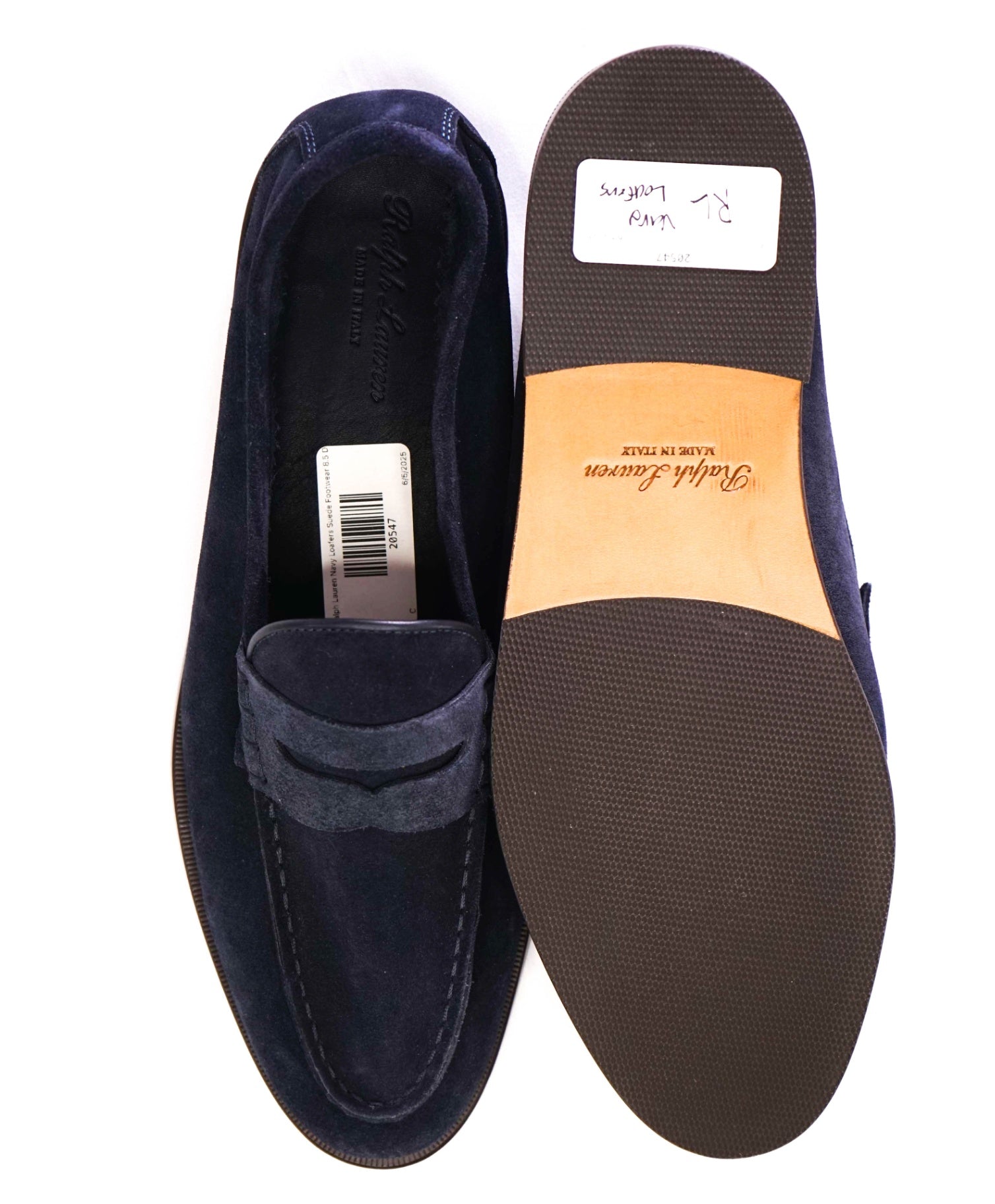 $995 Ralph Lauren Purple Lable Navy Suede Penny Loafers 8.5 D