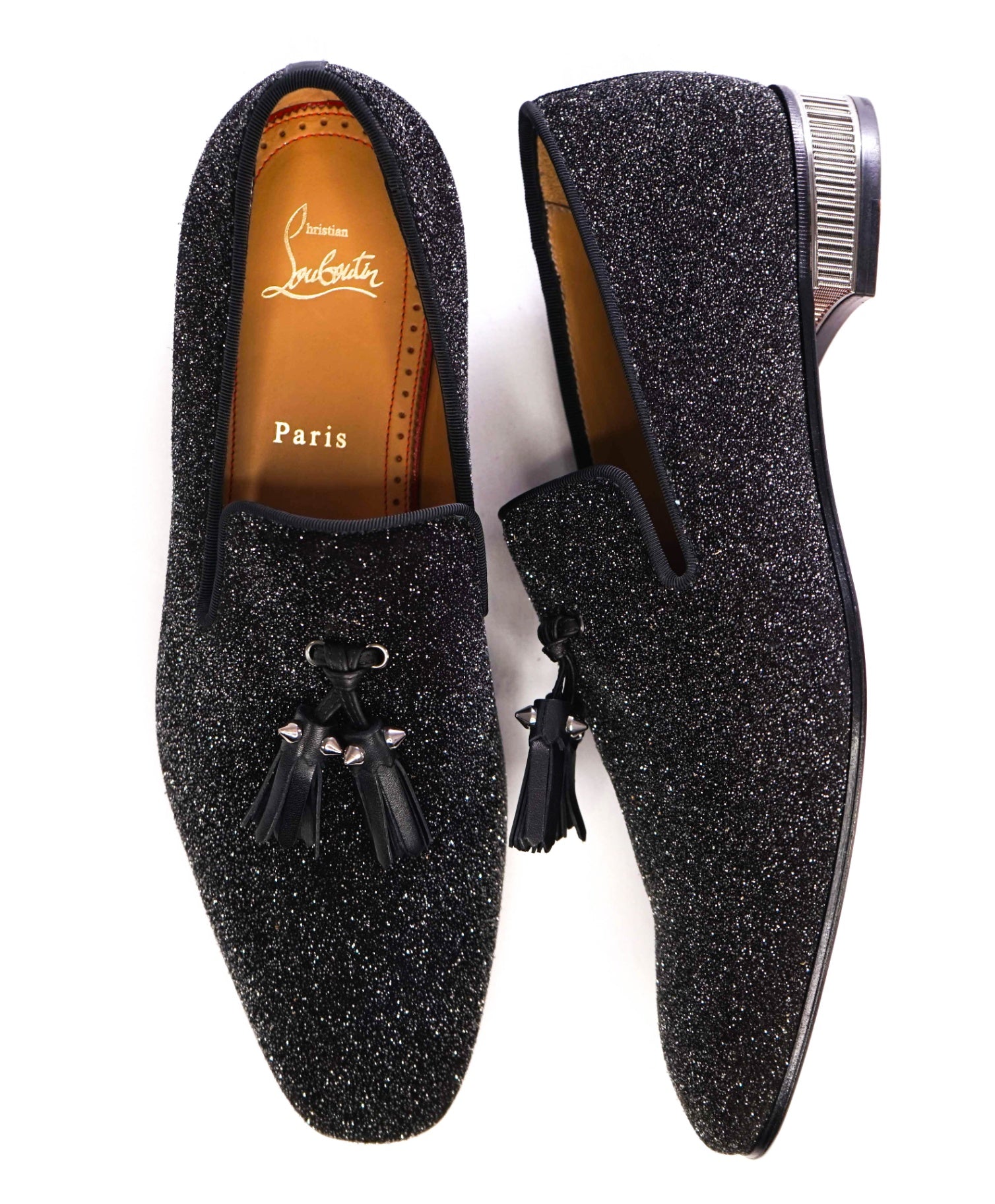 $1,100 Christian Louboutin Black Glitter Leather Footwear US 7.5 (40.5EU)