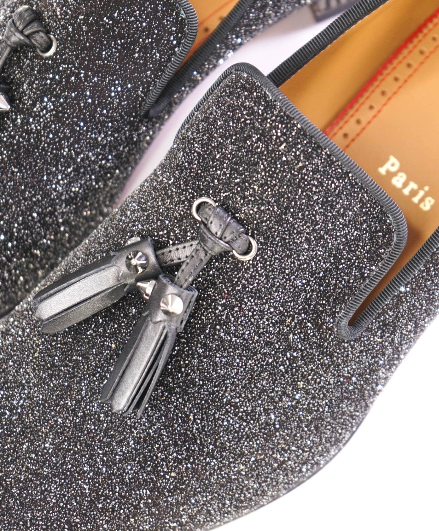 $1,100 Christian Louboutin Black Glitter Leather Footwear US 7.5 (40.5EU)