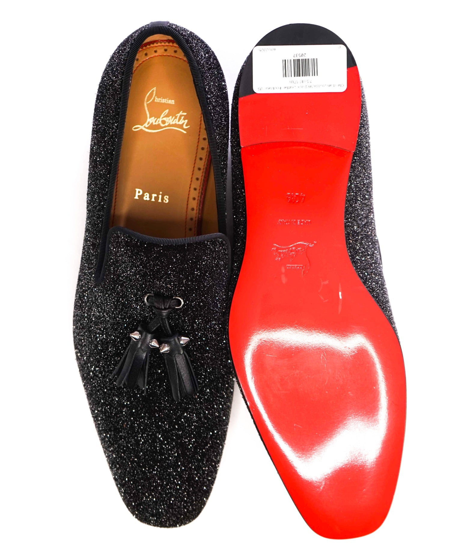 $1,100 Christian Louboutin Black Glitter Leather Footwear US 7.5 (40.5EU)