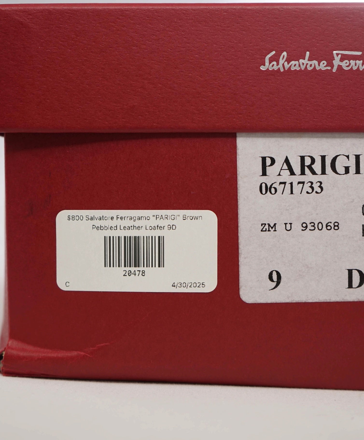 $800 Salvatore Ferragamo "PARIGI" Brown Pebbled Leather Loafer 9D