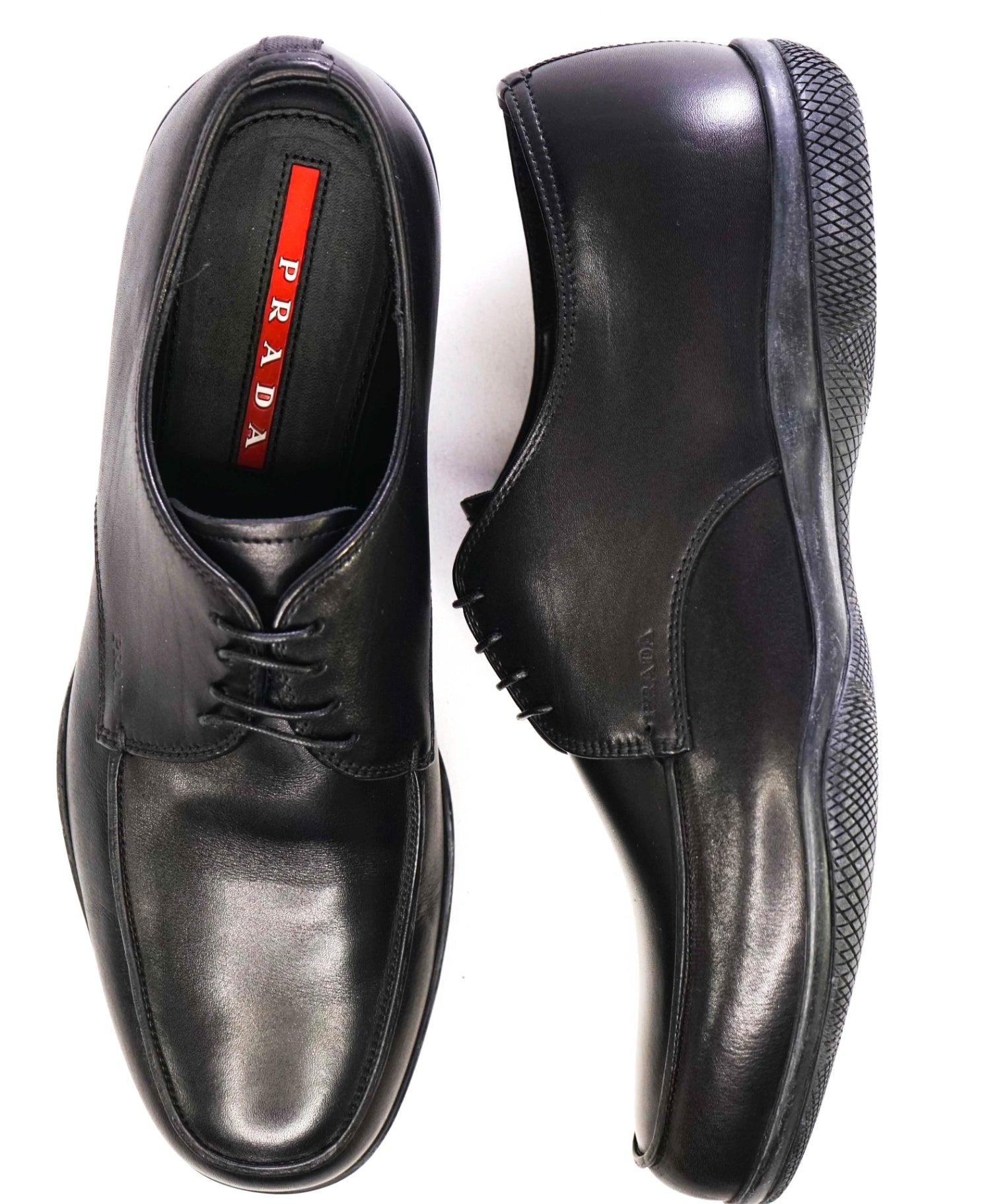 $795 Prada LINEA ROSSA Solid Black Leather Footwear US 7.5 (6.5UK)
