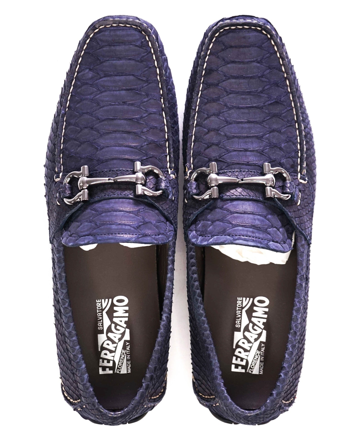 $2,200 Salvatore Ferragamo Navy Parigi Python Skin Footwear 9 D
