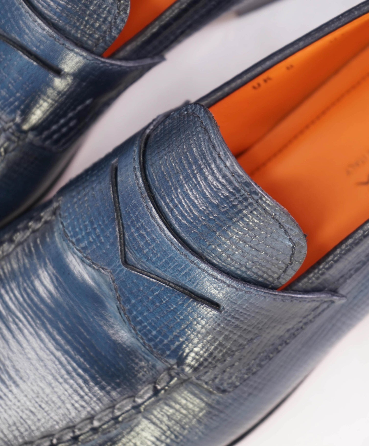 $1,195 Santoni Navy Loafers Leather GOODYEAR US 9 (8UK)