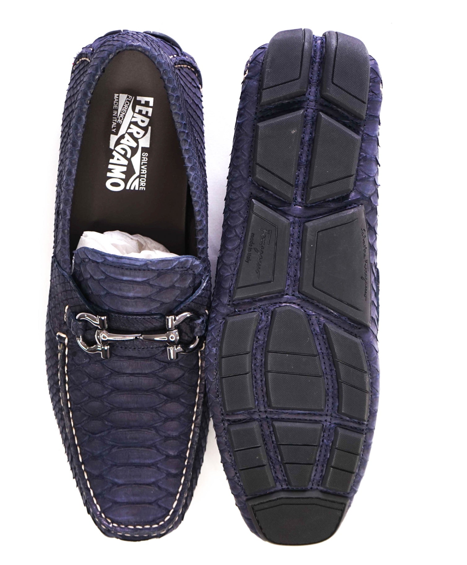 $2,200 Salvatore Ferragamo Navy Parigi Python Skin Footwear 9 D