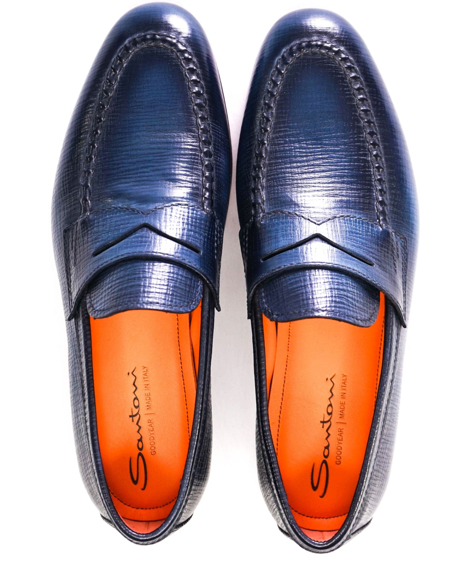 $1,195 Santoni Navy Loafers Leather GOODYEAR US 9 (8UK)