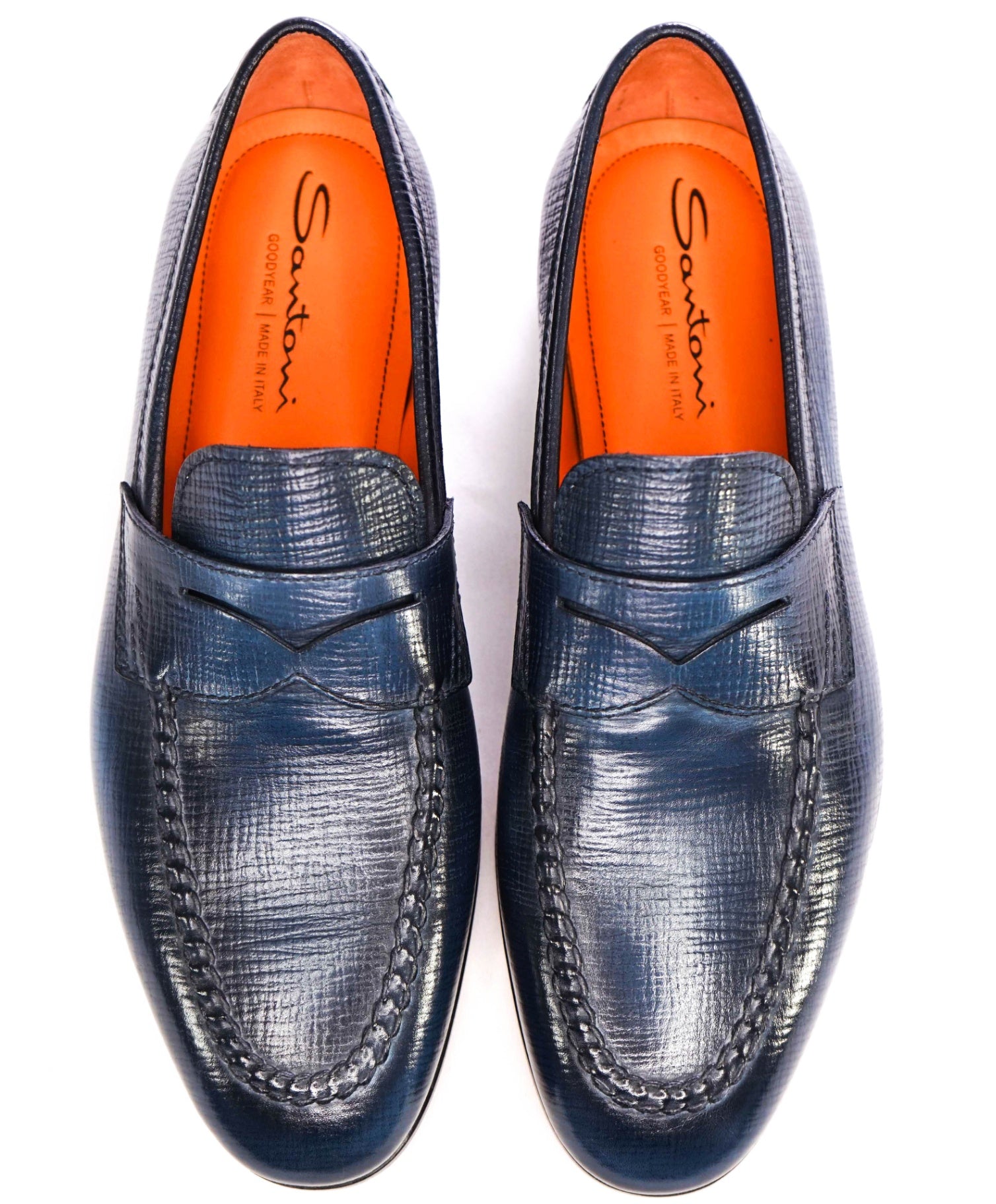 $1,195 Santoni Navy Loafers Leather GOODYEAR US 9 (8UK)