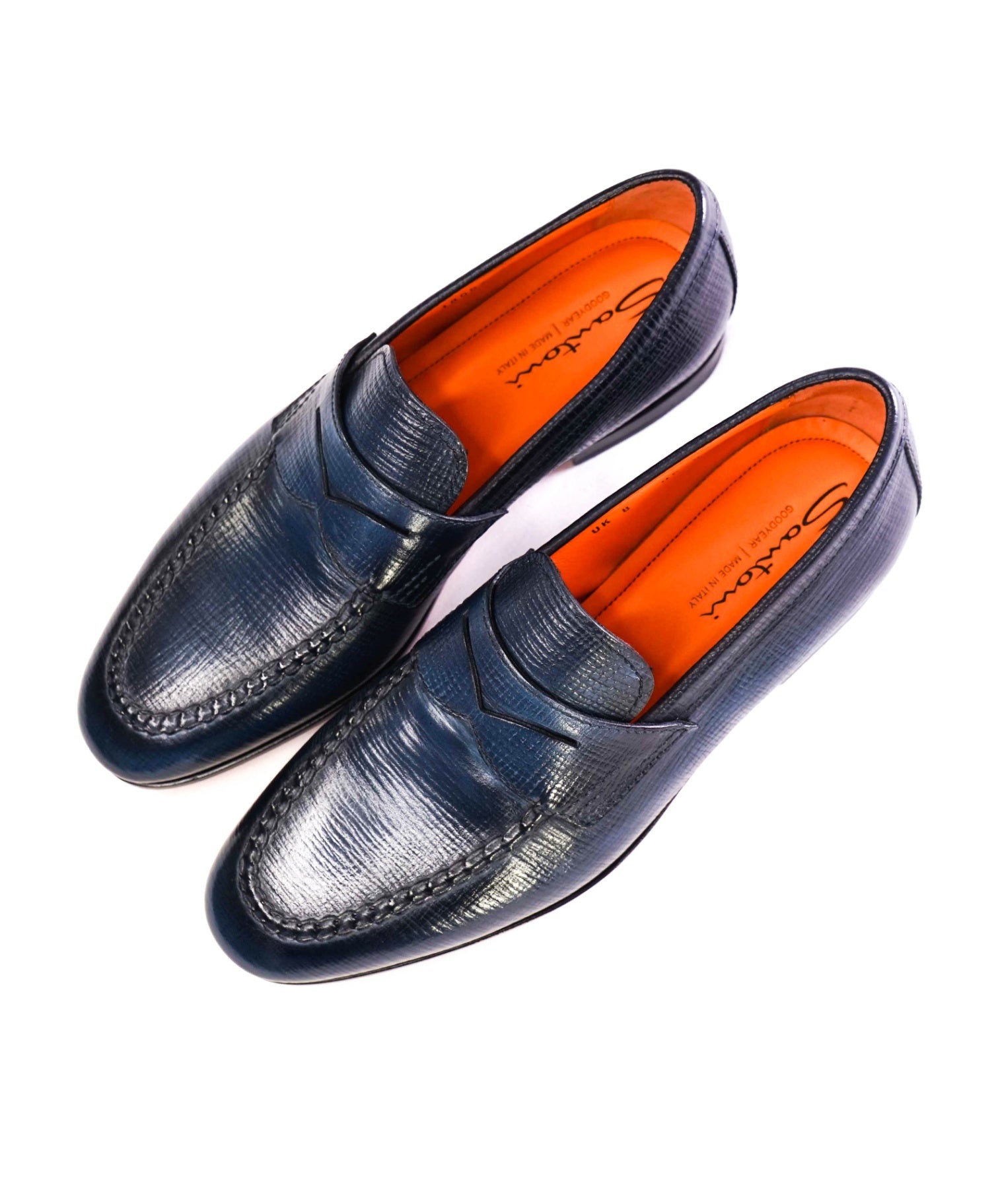 $1,195 Santoni Navy Loafers Leather GOODYEAR US 9 (8UK)
