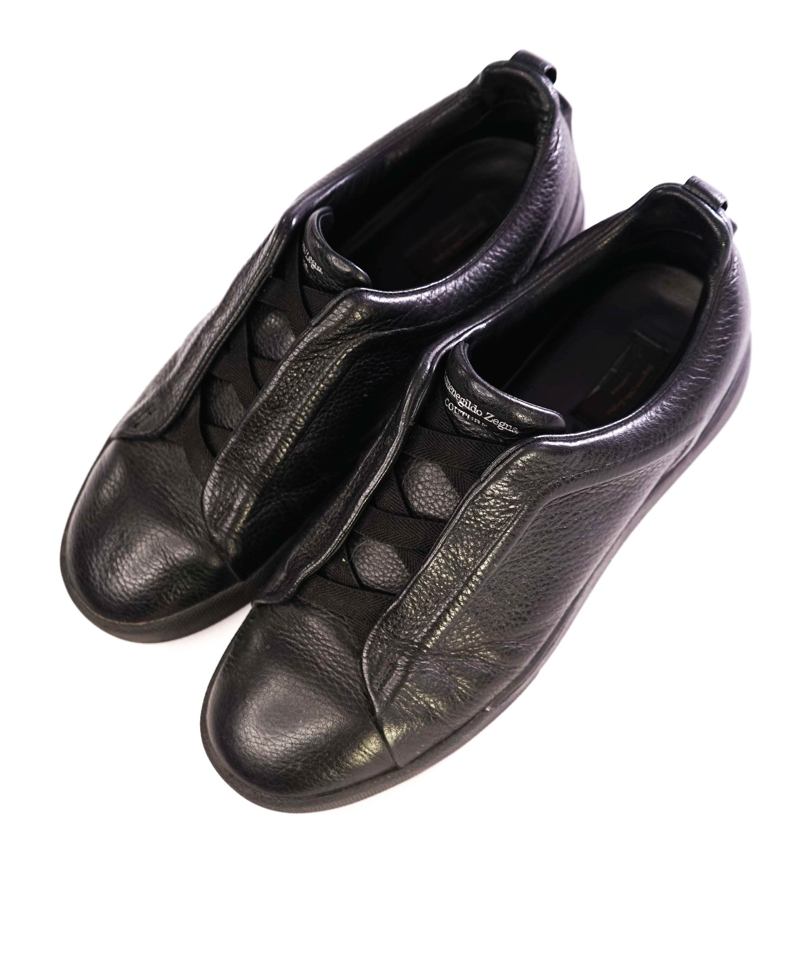 $995 Ermenegildo Zegna "Triple Stitch" Black Sneakers US 10 (9UK)