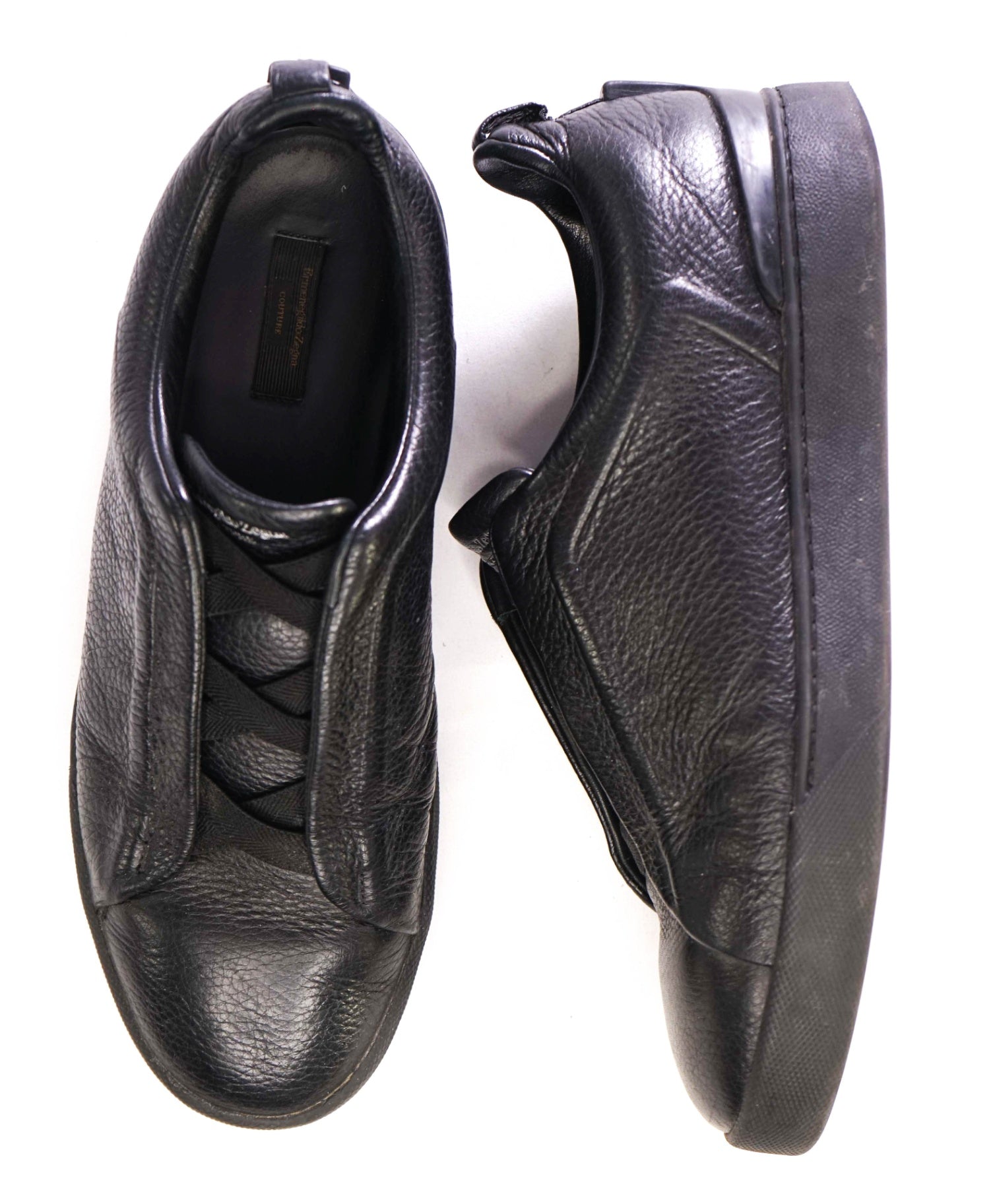 $995 Ermenegildo Zegna "Triple Stitch" Black Sneakers US 10 (9UK)
