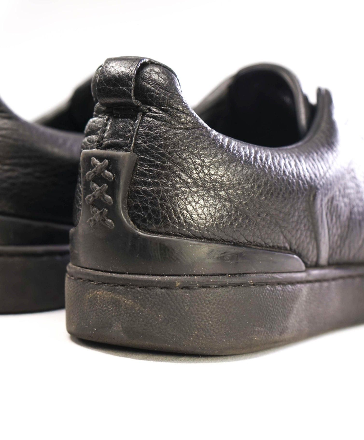$995 Ermenegildo Zegna "Triple Stitch" Black Sneakers US 10 (9UK)
