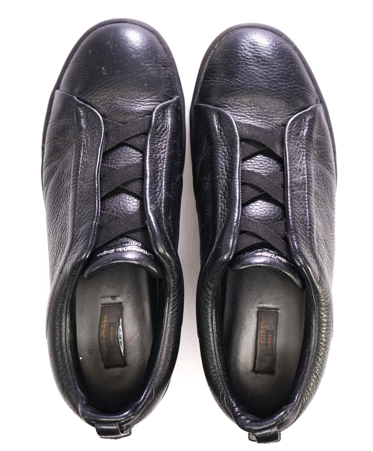 $995 Ermenegildo Zegna "Triple Stitch" Black Sneakers US 10 (9UK)